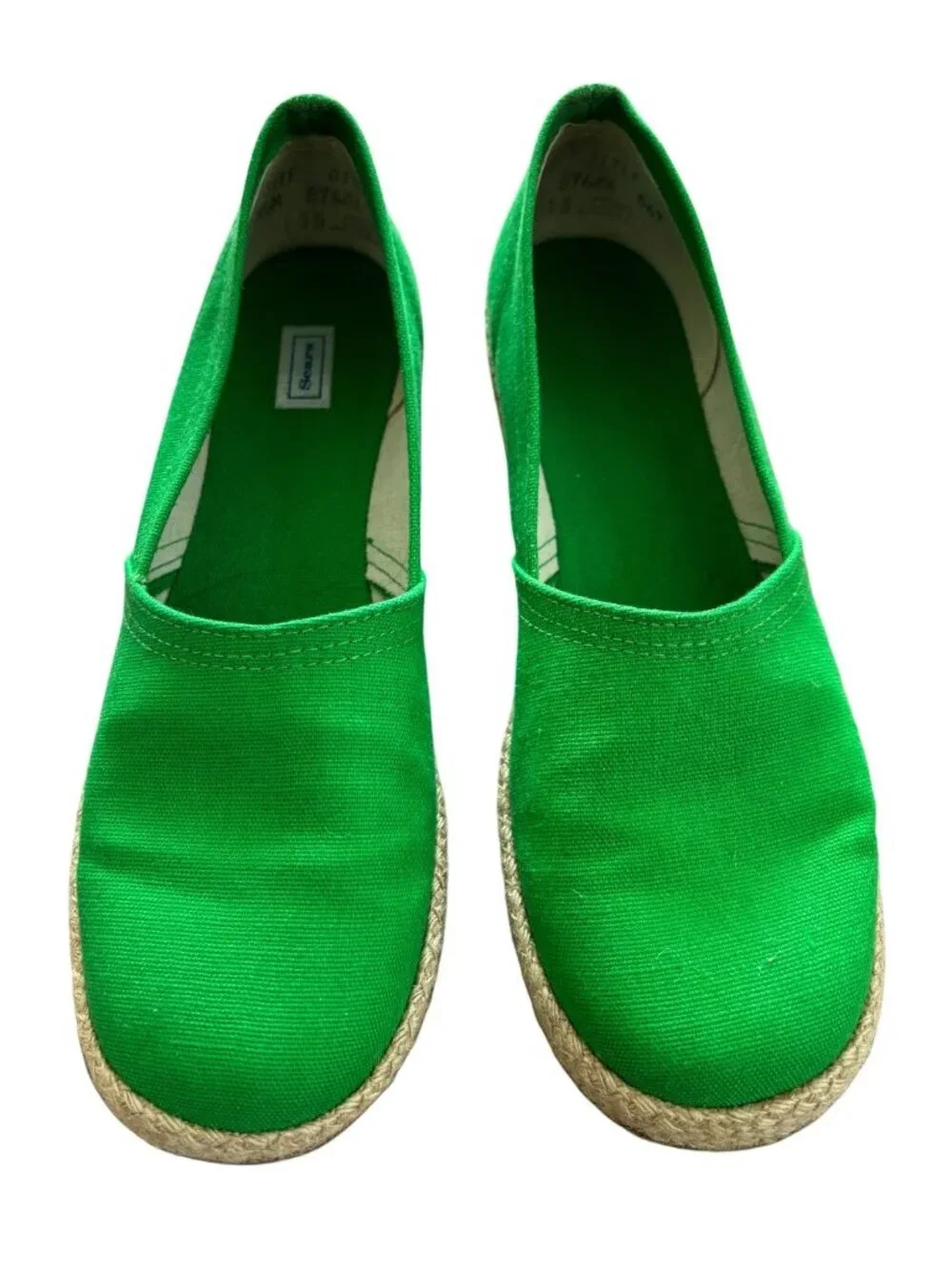 VTG SEARS Slip On Platform Wedge Espadrilles in Kelly Green  60s 70s  SZ 8.5